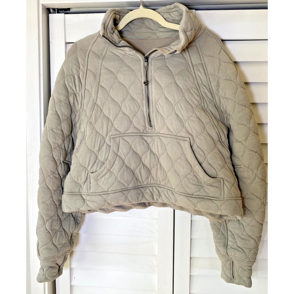lululemon Beige Quilted Cropped 1/2 Zip Cotton Blend Women's Activewear Jacket